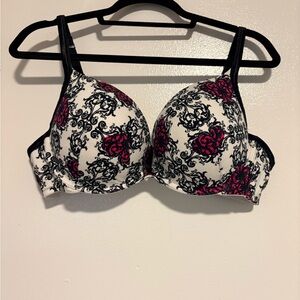 Cacique Black and Pink Patterned Cotton Plunge Bra - 44B